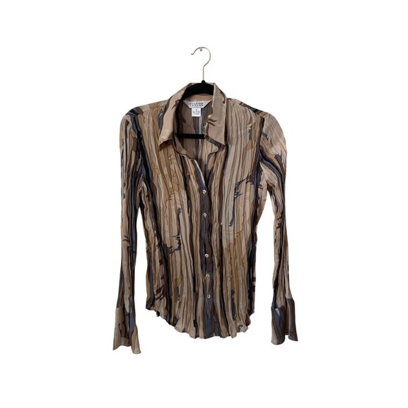 NWT Allison Taylor Y2K Stripped 90s Button Down Polyester Top Bell Sleeve *Flaw* - Picture 1 of 8